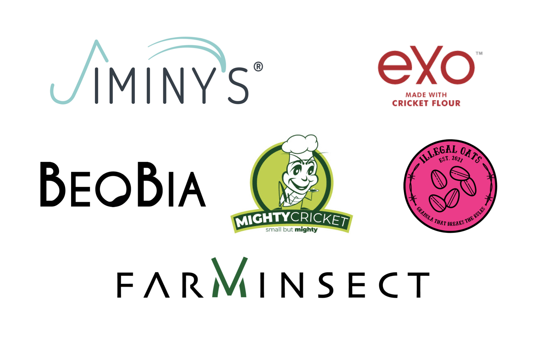 A logo collage of 6 startups are creating buzz around edible insects.